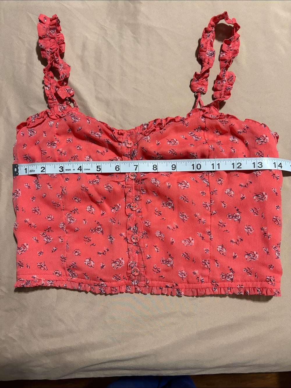 Abercrombie & Fitch Coral Floral Ruffle-Trim Crop Camisole - Picture 9 of 10
